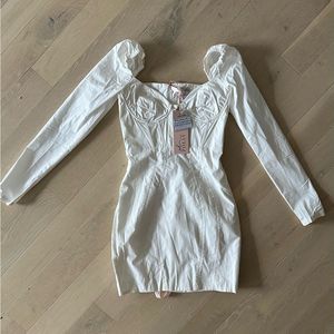 oh polly white long sleeve corset mini dress